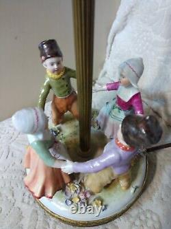 Vtg Dresden Ring Around Rosie Porcelain Figurine Lamp 4 Kids A/O Ormalu Decor