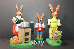 Vtg Erzgebirge Seiffen Richard Glasser Germany Bunny Rabbit Figurine Lot of 3