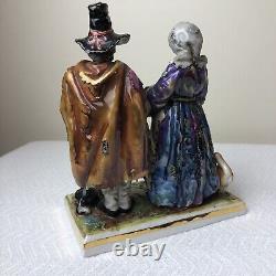 Vtg German Dresden Oldest Volkstedt Porcelain Beggar Peasant Man Woman & Dog Cat