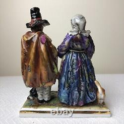 Vtg German Dresden Oldest Volkstedt Porcelain Beggar Peasant Man Woman & Dog Cat