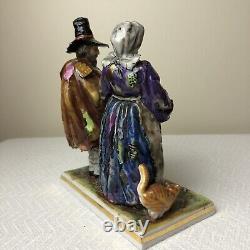 Vtg German Dresden Oldest Volkstedt Porcelain Beggar Peasant Man Woman & Dog Cat