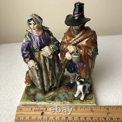 Vtg German Dresden Oldest Volkstedt Porcelain Beggar Peasant Man Woman & Dog Cat