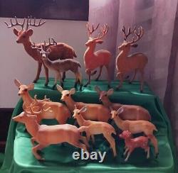 Vtg Herd Of Deer Breyer Germany Hong Kong Hard Plastic Flocked Figures