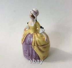 Vtg Lady Powder Box Vanity Dresser Jar Woman Crinoline Figurine Porcelain German