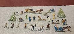 Vtg Lot (23) HEINRICKSEN Flat Metal Tin Mini Snow Village Scene Figures GERMANY