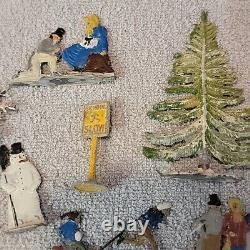 Vtg Lot (23) HEINRICKSEN Flat Metal Tin Mini Snow Village Scene Figures GERMANY