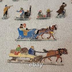 Vtg Lot (23) HEINRICKSEN Flat Metal Tin Mini Snow Village Scene Figures GERMANY