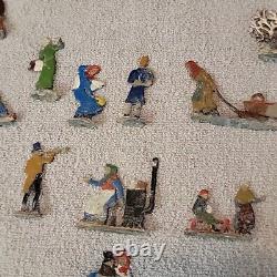 Vtg Lot (23) HEINRICKSEN Flat Metal Tin Mini Snow Village Scene Figures GERMANY