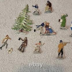 Vtg Lot (23) HEINRICKSEN Flat Metal Tin Mini Snow Village Scene Figures GERMANY