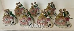 Vtg Sitzendorf Dresden Lace Couple 7 Placecard Holders Porcelain Figure Germany