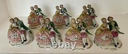 Vtg Sitzendorf Dresden Lace Couple 7 Placecard Holders Porcelain Figure Germany