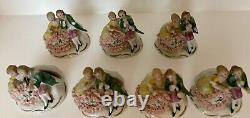 Vtg Sitzendorf Dresden Lace Couple 7 Placecard Holders Porcelain Figure Germany