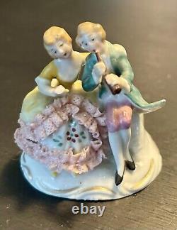 Vtg Sitzendorf Dresden Lace Couple 7 Placecard Holders Porcelain Figure Germany