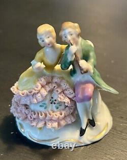 Vtg Sitzendorf Dresden Lace Couple 7 Placecard Holders Porcelain Figure Germany