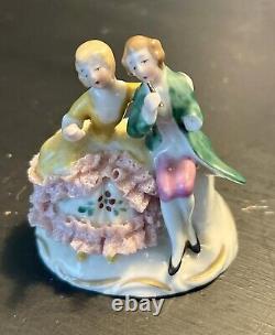 Vtg Sitzendorf Dresden Lace Couple 7 Placecard Holders Porcelain Figure Germany