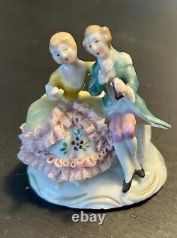 Vtg Sitzendorf Dresden Lace Couple 7 Placecard Holders Porcelain Figure Germany