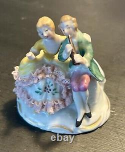 Vtg Sitzendorf Dresden Lace Couple 7 Placecard Holders Porcelain Figure Germany