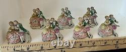 Vtg Sitzendorf Dresden Lace Couple 7 Placecard Holders Porcelain Figure Germany