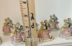 Vtg Sitzendorf Dresden Lace Couple 7 Placecard Holders Porcelain Figure Germany