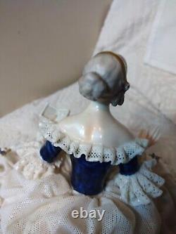 Vtg Unterweissbach Dresden Porcelain Figurine Lady w Blue Parrot & Book MUST SEE