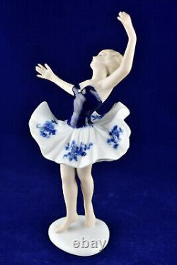 WALLENDORF PORCELAIN COBALT BLUE FIGURINE Dancer Ballerina GERMANY Vintage