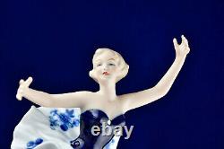 WALLENDORF PORCELAIN COBALT BLUE FIGURINE Dancer Ballerina GERMANY Vintage