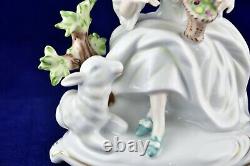 WALLENDORF Porcelain Figurine Lady withLamb Germany Vintage Excellent Rare