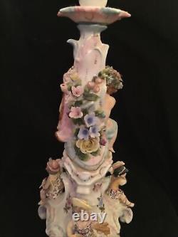 Za Exquisite Antique German Porcelain Candlestick Sitzendorf figurine 1887 Year